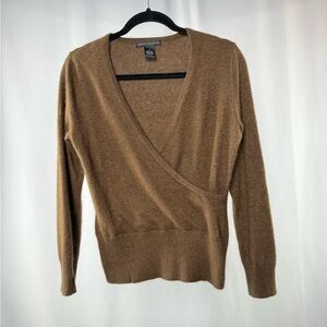 Sarah Spencer Angora Rabbit‎ Hair Lambswool V-Neck Sweater in Brown Size Small